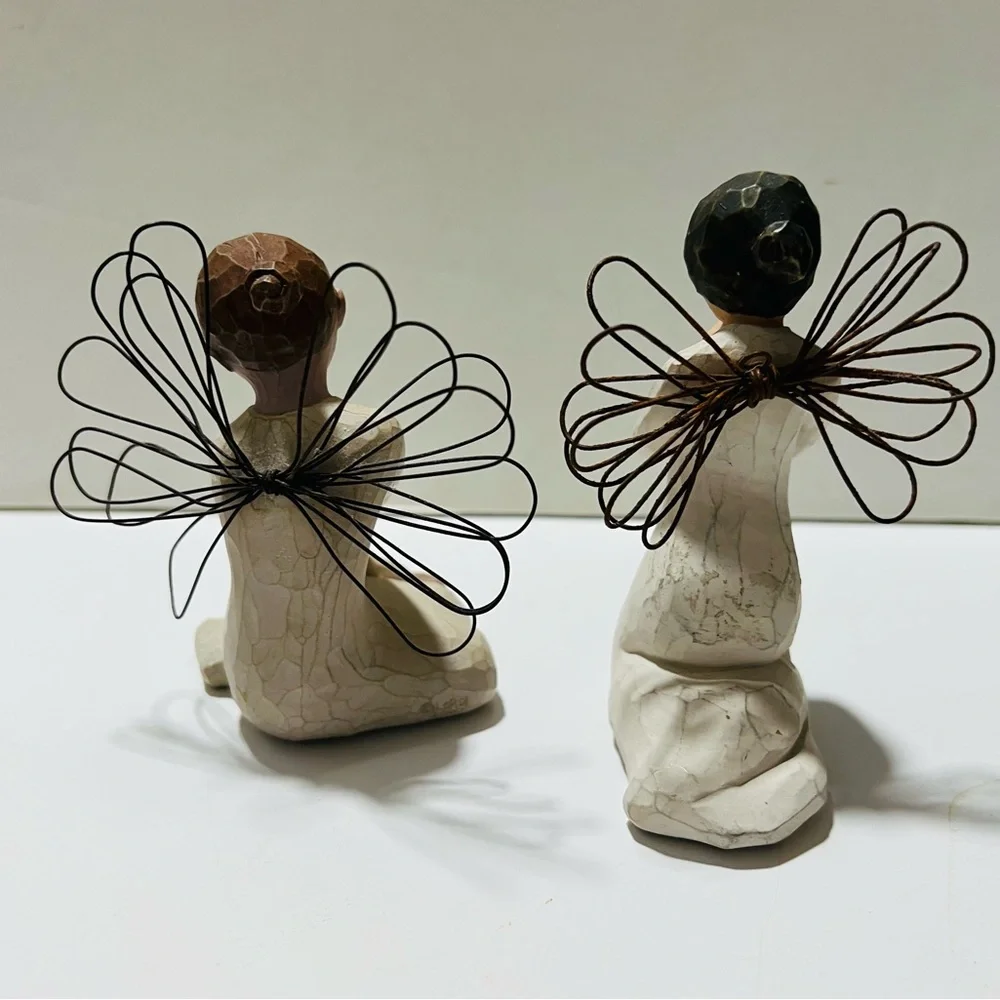 Willow Tree Figurines (2) Angels of Prayers 1999 and 2002 Metal Wings
